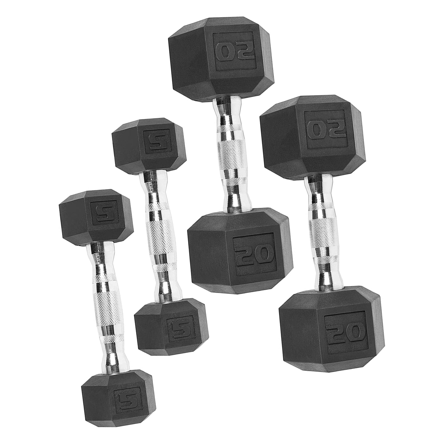 150 Lb. Coated Hex Dumbbell Weight Set, 5-25 Lb. with White Rack