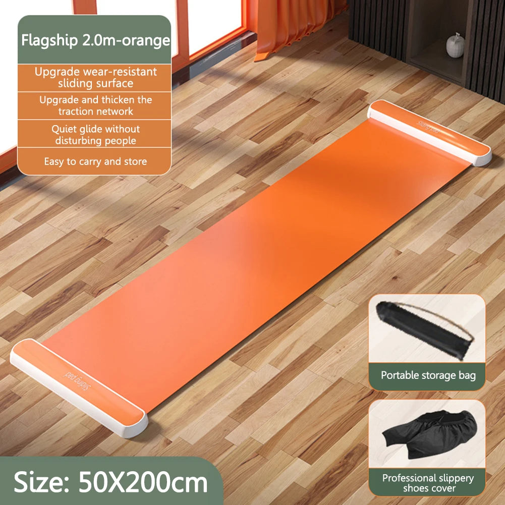 Yoga Sliding Mat Indoor Sport Fitness Glide Pilates Leg Core Training Board Mat for Ice Hockey Roller Skating Leg Exercise 200Cm